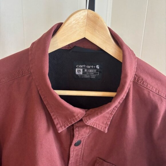 Carhartt Rugged Flex Rust Red Canvas Fleece Lined Shirt Jacket Shacket Mens 3XLT - Picture 1 of 11